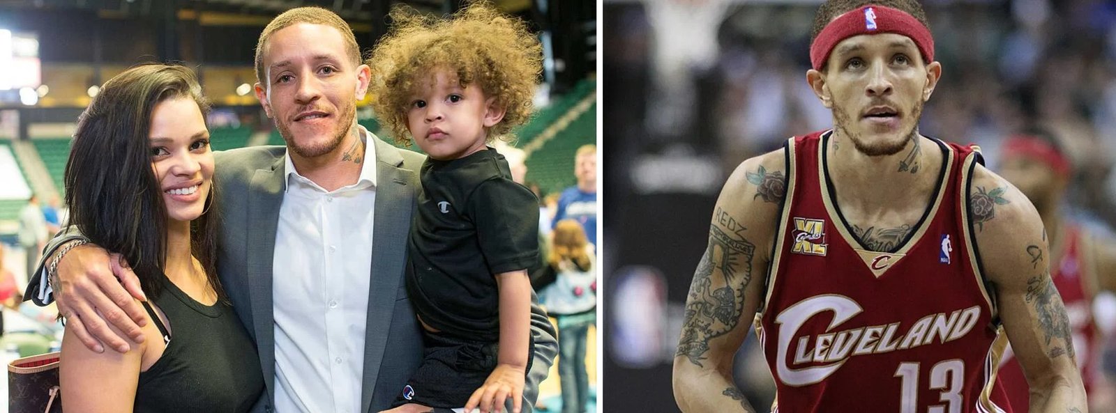 Caressa Suzzette Madden with husband Delonte West and son, and Delonte West playing for Cleveland Cavaliers