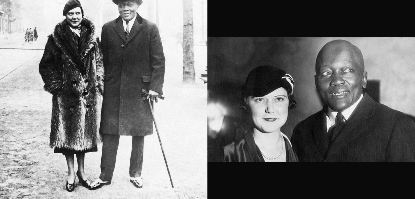 Irene Pineau with her husband Jack Johnson in two vintage photographs